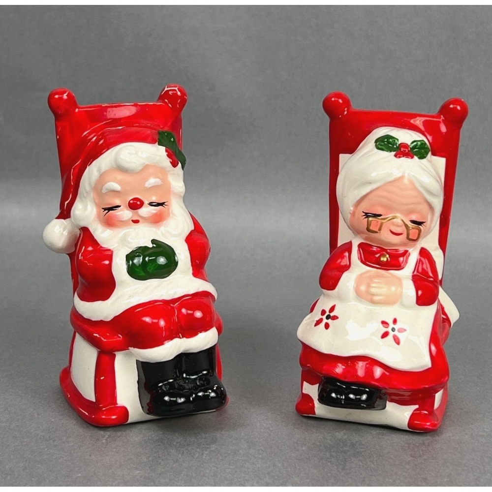 Norcrest Hand-painted Ceramic Figures Of Santa And Mrs. Claus - Vintage